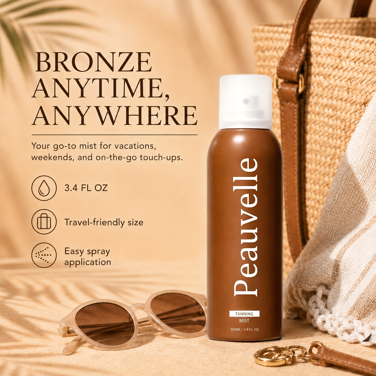 Peauvelle™ Self Tanning Body Spray – Beach Tan, Anytime